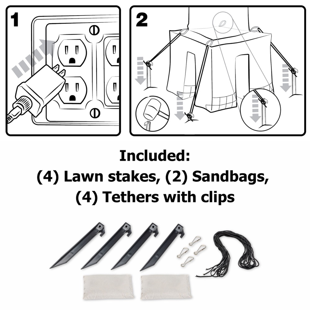 Setup steps and included hardware for the Minecraft Creeper Inflatable Decor, 4 Ft